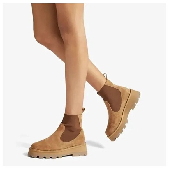 New! Jimmy Choo Clayton Crystal Trim Stretch Booties Caramel Tan Size 10.5 DD485 - Picture 1 of 7